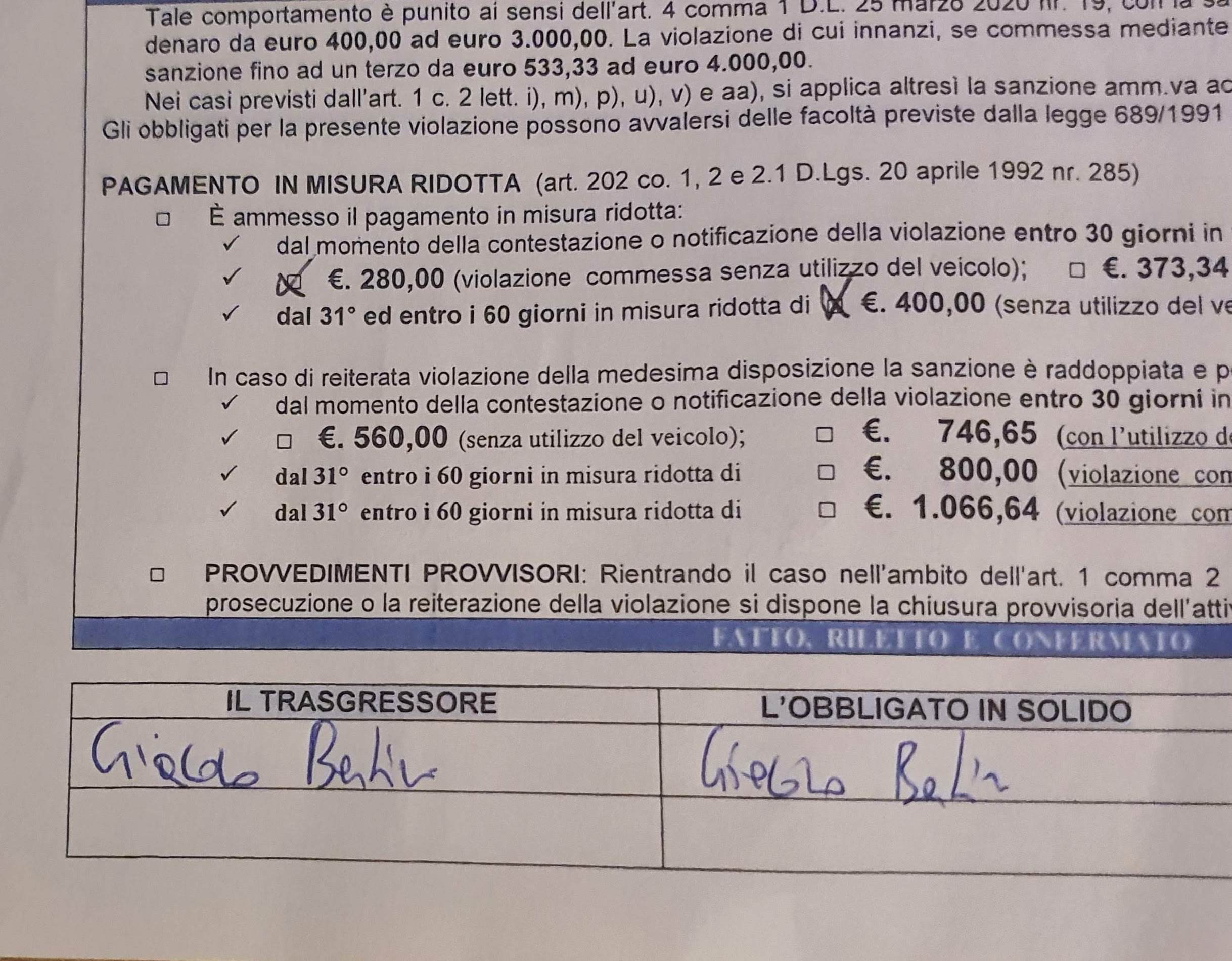 Mi hanno multato per 400€ mentre correvo sotto casa