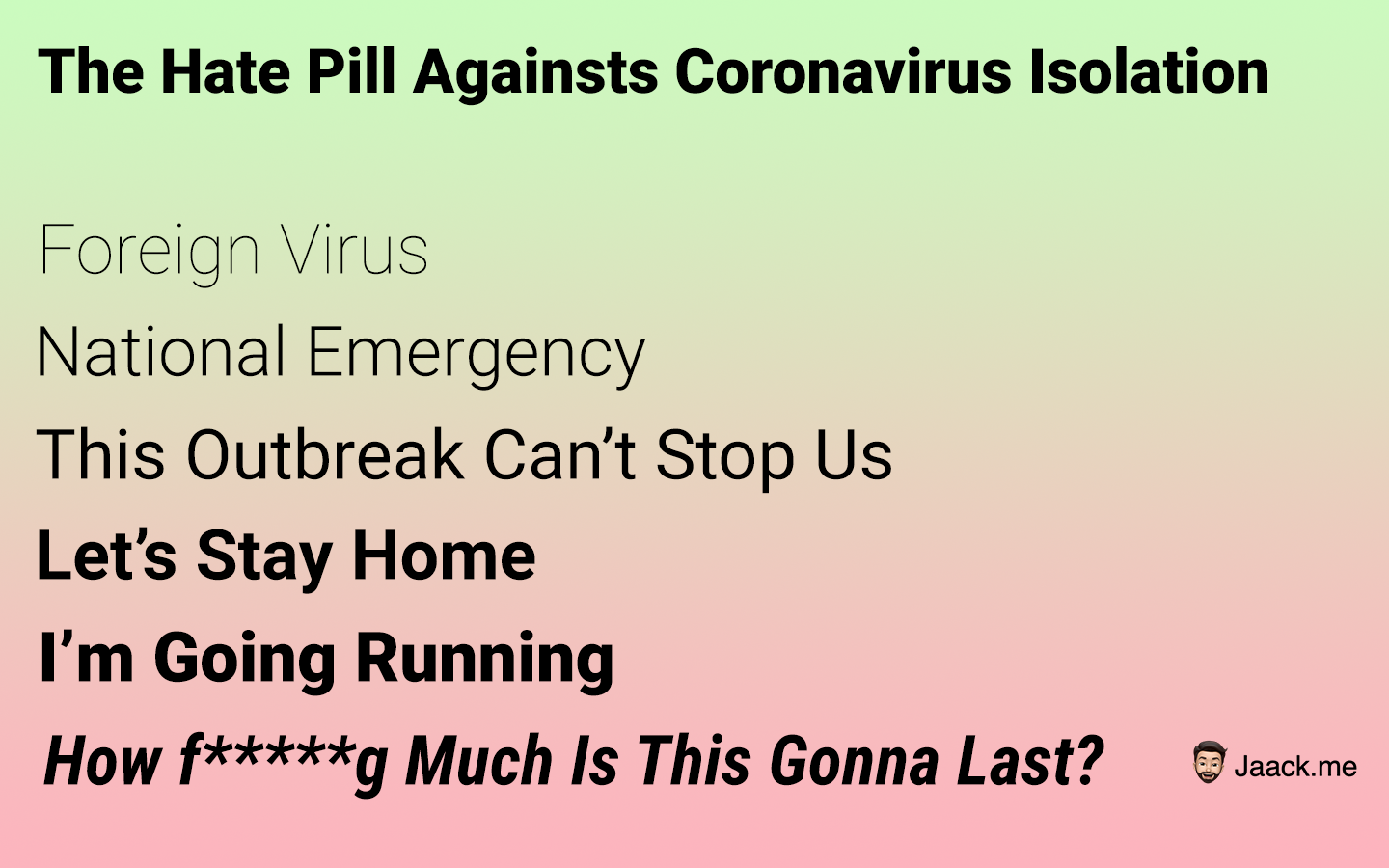 The Hate Pill Against Coronavirus Isolation